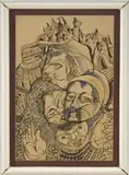 Unsigned, Under the Ruins, Interesting unsigned watercolor shows four figures in traditional costume under a city ruins