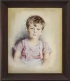 Eleanor Revere Weeden, Portrait of William Lancaster, Pastel on canvas half portrait of a young boy wearing a white & red shirt and having brown hair