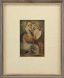 Simka Simkhovitch, Russian Maid, Watercolor scene shows a maid washing a large white pan in a dry sink