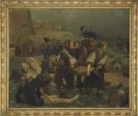 Paul-Émile Boutigny, Death of a General, Large oil on canvas depicting a dead or dying General. Aftermath of battle scene in background