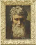 Francesca Alexander, Portrait of an Old Man After Rembrandt Van Ryn, Oil on board shoulder portrait of a straight on view of an old man with white hair and large white beard