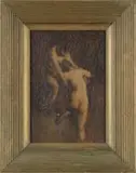 T.F.M., Study of Two Nudes, Oil on wood panel scene shows a man and a woman intertwined