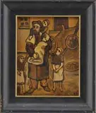 A. Smith, Refugee Family, Mixed Media scene shows a man with three small children standing in front of a broken cart