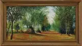 D. Guevarn, The Bamboo Grove, Oil on canvas scene shows a bamboo grove with a central path leading to thick woods