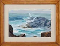 Francis Wenderoth Saunders, Coastal Splash, Oil on board coastal scene shows waves crashing onto rocks