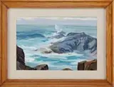 Francis Wenderoth Saunders, Coastal Splash, Oil on board coastal scene shows waves crashing onto rocks