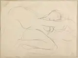Gustave Hessing, The Lovers, Pen and ink study of a reclining female nude