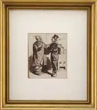 Honoré Daumier, The Delivery, Watercolor drawing shows a man with a shoulder yolk holding two pails next to a man with cap and coat wearing slippers