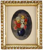 Louis Valtat, Vase of Flowers, Oil on canvas laid on board still life scene shows a blue/black vase with colorful bouquet of flowers