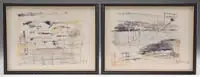 Two Works: Sailing Scenes by Alfred Birdsey, Watercolor on paper scenes show abstract sailboats on water with houses and land, offered Jan 2008