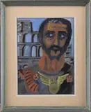 Unsigned, Caesar, Oil painting of a portrait of a Roman soldier with a Roman building as backdrop