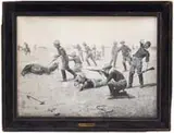 Withdrawn. Charles Schreyvogel, The Skirmishing Line, Black and white print showing soldiers fighting off an Indian attack