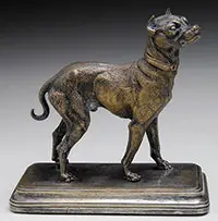 Mastiff by Alfred Dubucand, Fine silvered bronze of a standing dog in a proud stance, offered Aug 2012