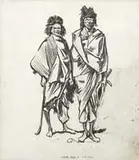 Two Works: “On the Bank at Komombo” & Rugby by Charles Dana Gibson, Both unframed. 1) Oil on heavy paper shows two men in traditional robes, offered Aug 2012