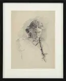 Edwin Charles Tarbell, Two Drawings, 1) Pencil drawing of young girl with ponytail, a partial head is seen at left