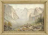 Jack Wisby, Yosemite Valley, Oil on canvas board panoramic view looking down a huge canyon valley