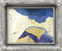 Canyon Study by M.D., Oil on board scene shows a canyon with river having steep sides under blue sky, offered Aug 2012