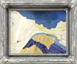 M.D., Canyon Study, Oil on board scene shows a canyon with river having steep sides under blue sky