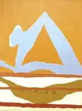 Robert Motherwell, Abstract, Large unframed oil on canvas abstract scene in colors of blue, brown, red and white