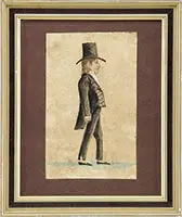 Jacob Maentel, Man with Top Hat, Watercolor on paper side view of a man in formal black tux with tall stovepipe black hat