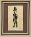 Jacob Maentel, Man with Top Hat, Watercolor on paper side view of a man in formal black tux with tall stovepipe black hat