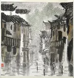 Hanging Scroll, China, Xu XI, Untitled, Ink and light color on paper, depicting scene of spring rain in Jiangnan area