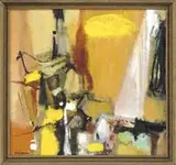 Sueo Serisawa, Abstract in Colors of Gold, Brown and Yellow, Oil on masonite abstract scene