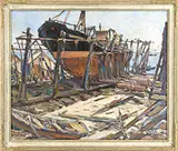 Frank L. Spradling, The Old Barton in Dry Dock in Rockland, Maine, Large oil on canvas