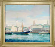 Fred J. Hoertz, Sailing Into Gloucester Harbor, Large oil on canvas