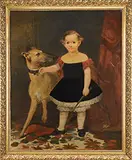 James Henry Cafferty, Boy in Black Dress with Greyhound Dog, Oil on canvas