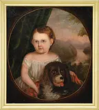 Unsigned, Portrait of a Child with Rottweiler Showing View of the Hudson River, Oil on canvas