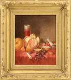 R.M.T., Still Life with Fruit & Dish of Candies, Oil on canvas