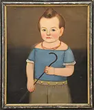 William W. Kennedy, Child in Blue with a Cane, Oil on board laid to masonite