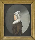 James Sharples, Pair of the Sweet Family Portraits, Watercolor paper mounted to panel Both housed in identical antique gilt molded wood frames with original glass