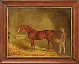T. Temple, Chestnut Stallion with Groom, Oil on canvas