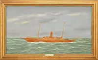 Thomas H. Willis, Portrait of the Steam Yacht “Wakiva, Oil & silk on canvas