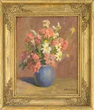 Albert André, Flowers in a Blue Vase, Oil on canvas board