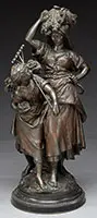 The Gleaners by Mathurin Moreau, Finely cast bronze Sitting atop its original carved marble rotating plinth, offered Feb 2014
