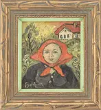 Woman in Red Scarf by David Burliuk, Oil on board, offered Feb 2014