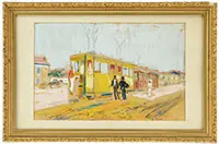 Alexis Arapoff, Figures by the Train, Mixed media