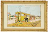 Alexis Arapoff, Figures by the Train, Mixed media