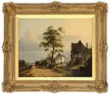 Marinus Adrianus Koekkoek, Meeting Outside of Town, Oil on wood panel