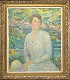 Howard Logan Hildebrandt, Woman Seated on a Park Bench, Oil on canvas