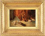 George William Horlor, The Playful Puppy, Oil on board