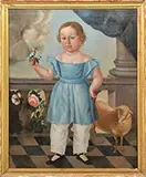 H.K. Goodman, Portrait of Child in Blue Dress with Ewe, Oil on canvas