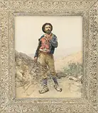 Unsigned, Portrait of a Man in the Mountains, Watercolor