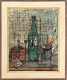 Rea, Still Life with Bottles & Glass, Oil on canvas