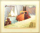 Norbert Lenz, Tug and Sailboats, Oil on wood panel