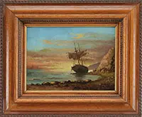 Beached Ship at Sunset by Unsigned, Oil on canvas, offered Feb 2014