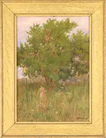 William P Bodfish, Landscape with Flowers & Sun, Oil on canvas